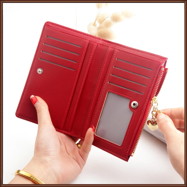 Ví Da Pu Ngắn Đa Năng Màu Trơn Có Khóa Kéo Và Tua Rua Thời Trang Cho Nữ Giá Đỡ