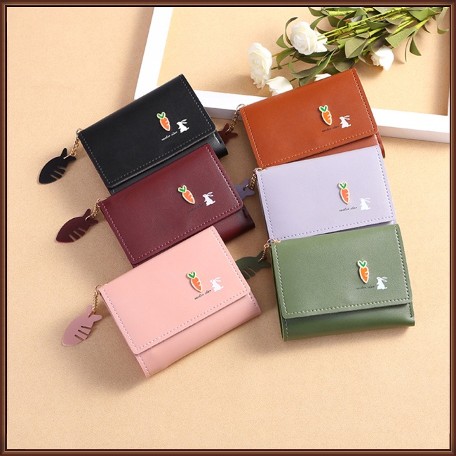 Ví Ngắn Gập Ba Đa Năng In Họa Tiết Động Vật Dễ Thương Thời Trang Cho Nữ