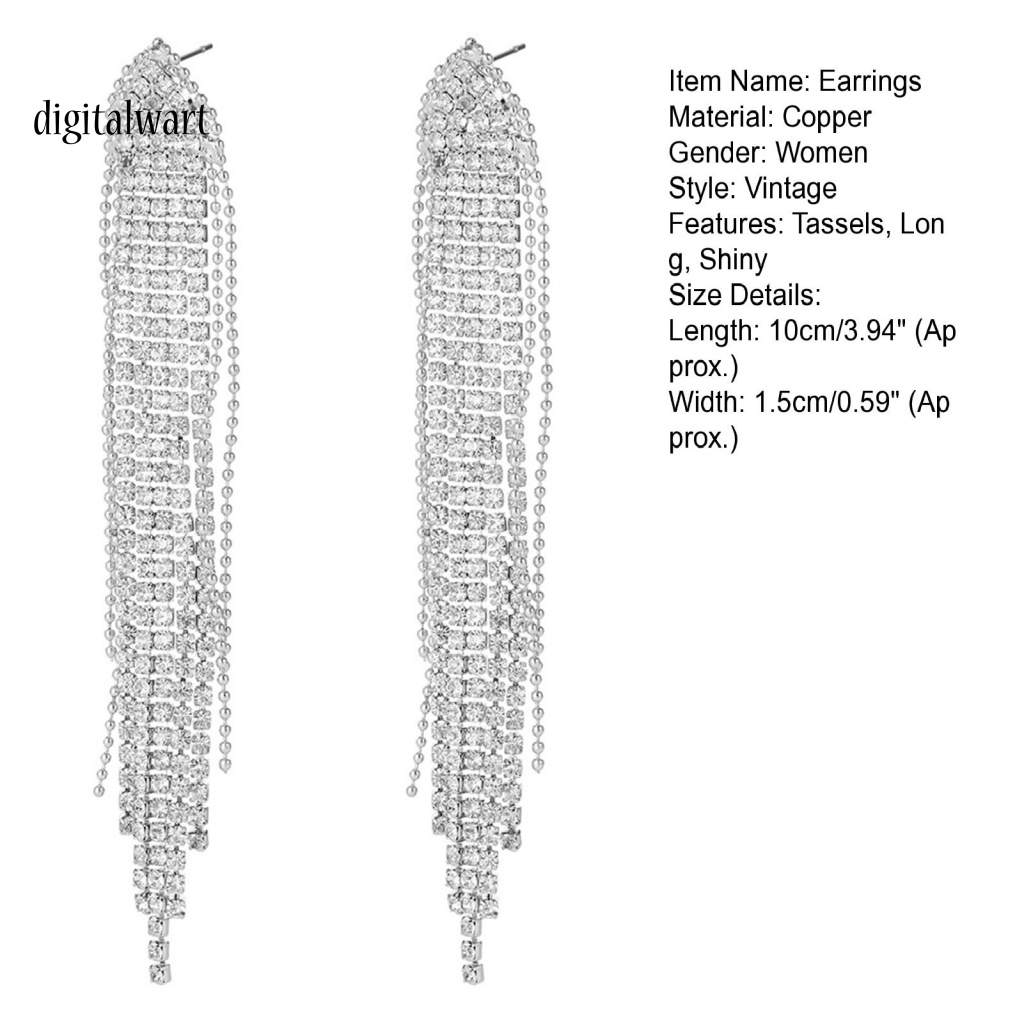Kỹ Thuật Số| 1 Cặp Bông Tai Thả Dài Đính Đá Zircon Lấp Lánh Thời Trang Dự Tiệc Cưới