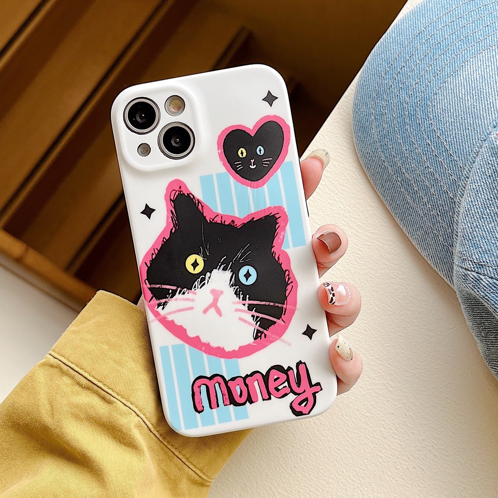 Ốp Điện Thoại TPU Dẻo Họa Tiết Hoạt Hình Chú Mèo Dễ Thương Kèm Giá Đỡ Cho iPhone 14 13 11 12 Pro Max