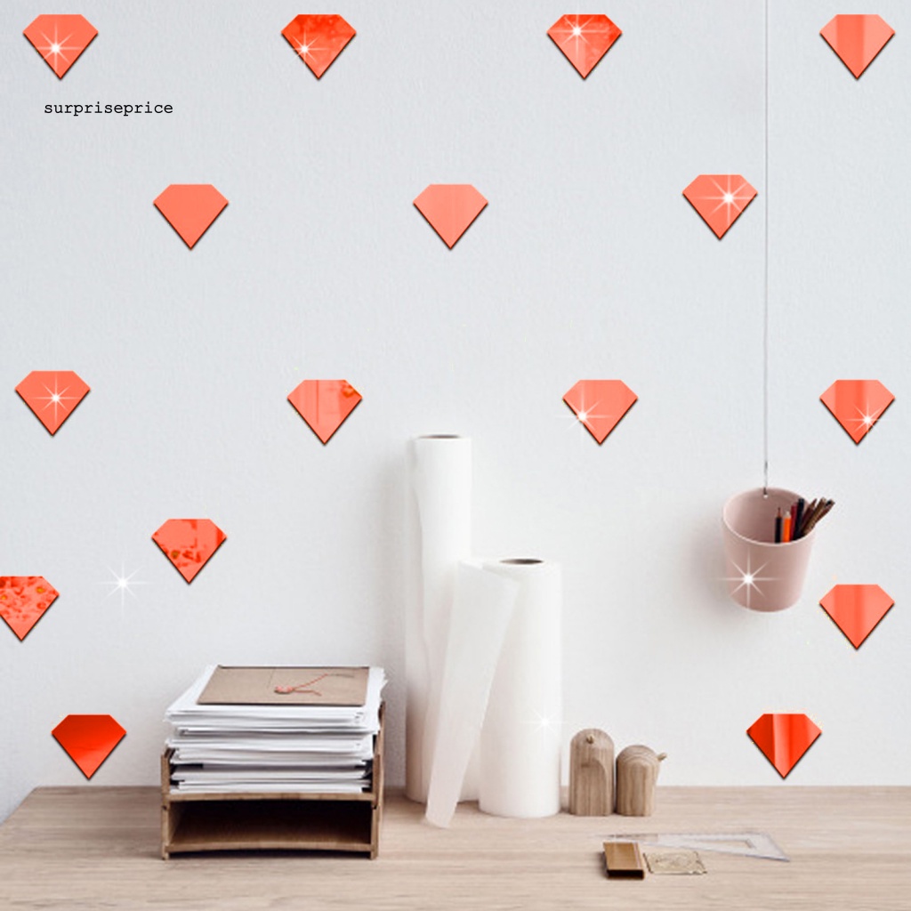 Set 12 Sticker Dán Tường Hình Viên Kim Cương 3D Bằng Acrylic Tráng Gương Tự Dính Có Thể Tháo Gỡ Trang Trí