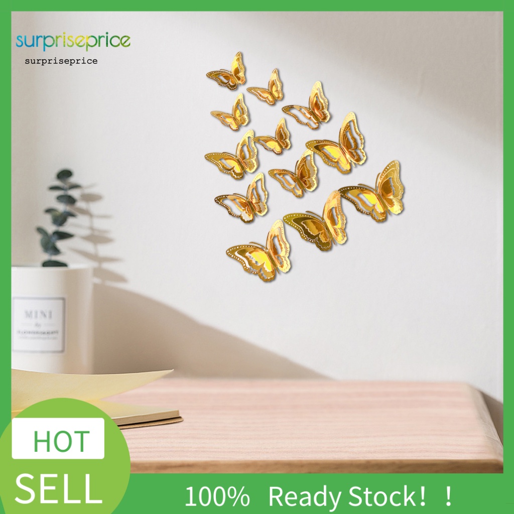 Set 12 Sticker Dán Tường Họa Tiết Bướm 3D Trong Suốt Trang Trí Nhà Ở