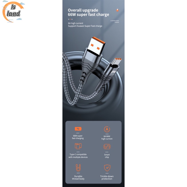 Dây Cáp Sạc Nhanh Usb Type C 6a 66w Cho Huawei Xiaomi Samsung Oppo