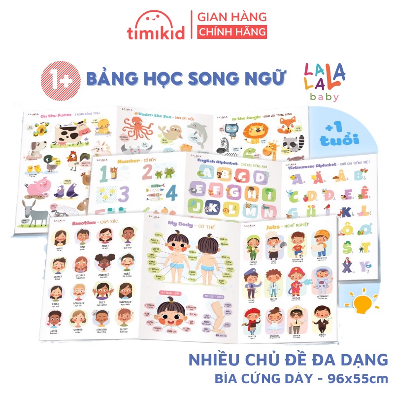 Bảng Học Thông Minh Đa Chủ Đề Song Ngữ Cho Bé Từ 1 Tuổi LALALA BABY - Bìa Cứng Dạng Gấp Đồ Chơi Montessori Giáo Dục Sớm