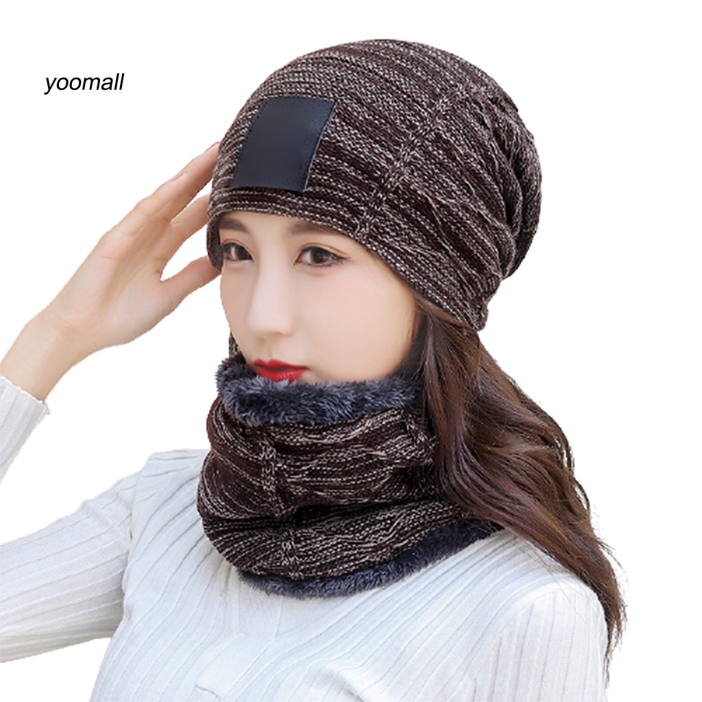 Set Mũ Beanie Và Khăn Choàng Cổ Dệt Kim Giữ Ấm Mùa Đông Cho Nam Nữ