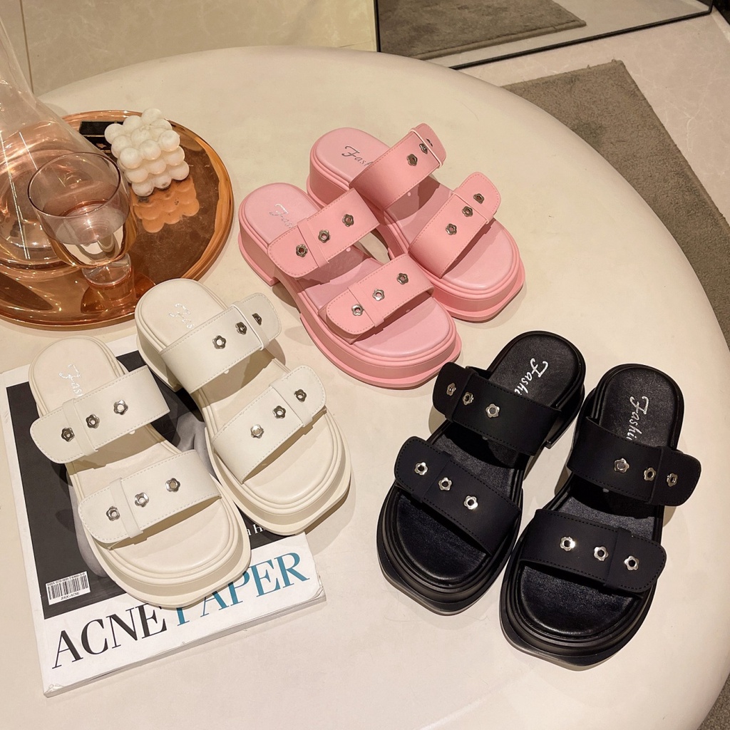 Xăng đan Đế Dày 5.5cm Hở Mũi Thời Trang Đi Biển Cho Nữ