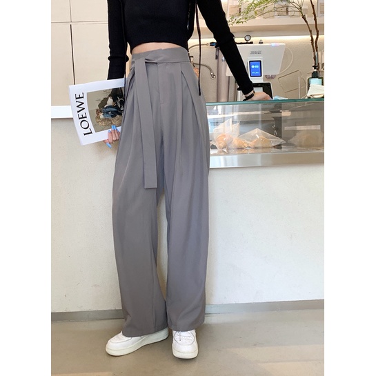 Quần Dài Ống Rộng Lưng Cao Cột Dây Phong Cách Cổ Điển Thời Trang Mùa Thu Cho Nữ
