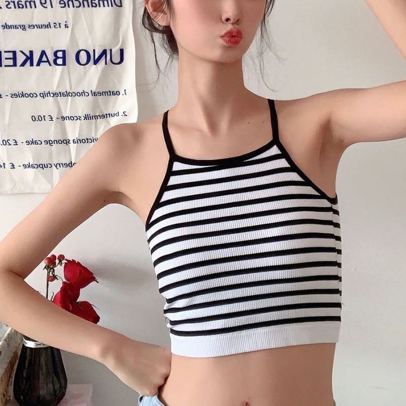 Pure Desire Áo Hai Dây Có Đệm Ngực Nhỏ Ôm Ngực Họa Tiết Kẻ Sọc Phía Sau Đẹp Mắt Niche Phong Cách Bán Chạy Cho Nữ