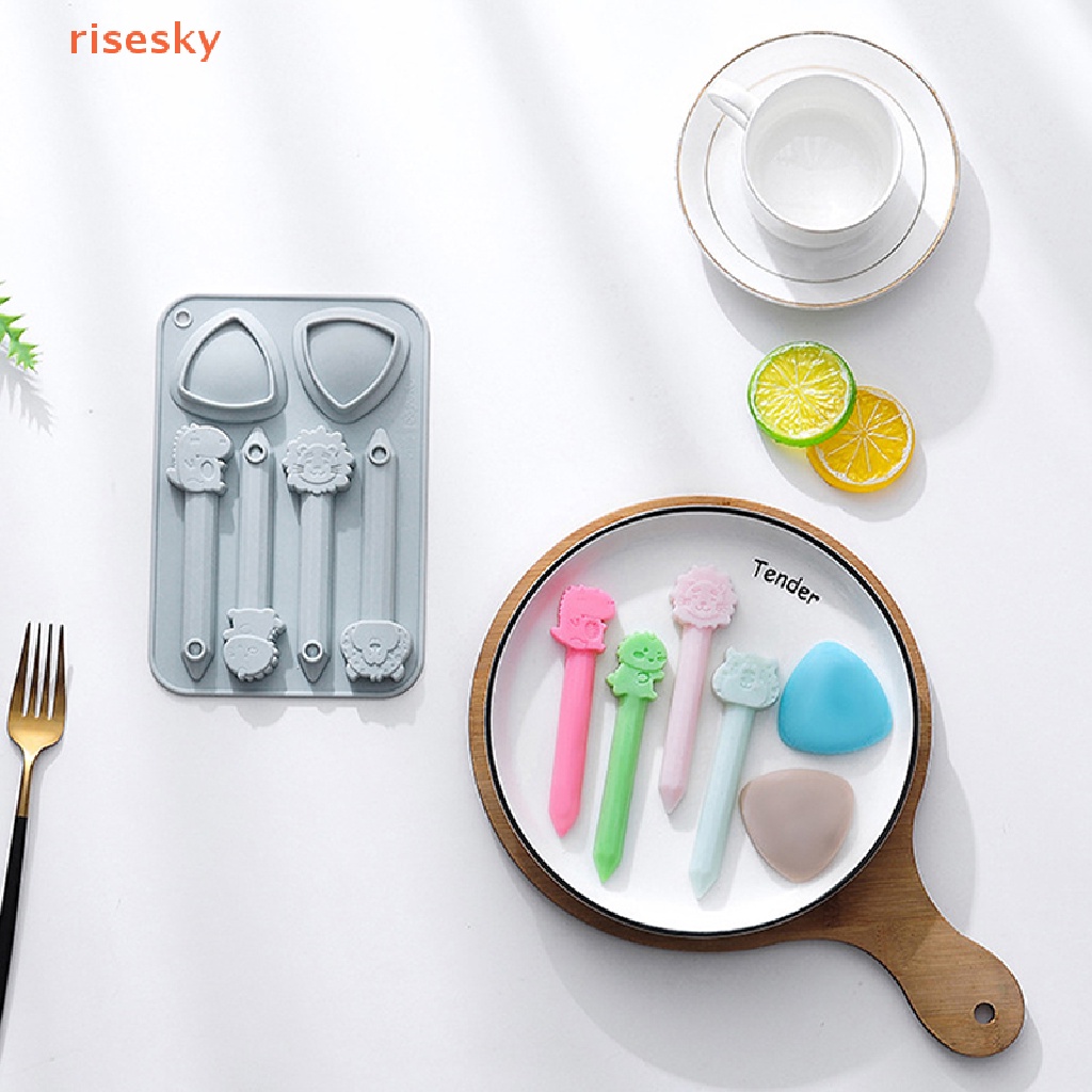 Khuôn Silicone Tạo Hình Tam Giác 6 Lỗ Làm Bánh Kẹo Hình Động Vật