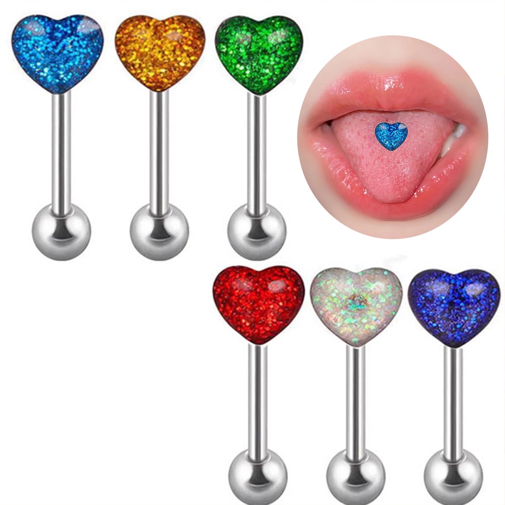 1 Khuyên Lưỡi Hình Trái Tim Màu Sắc Kẹo Ngọt 14G