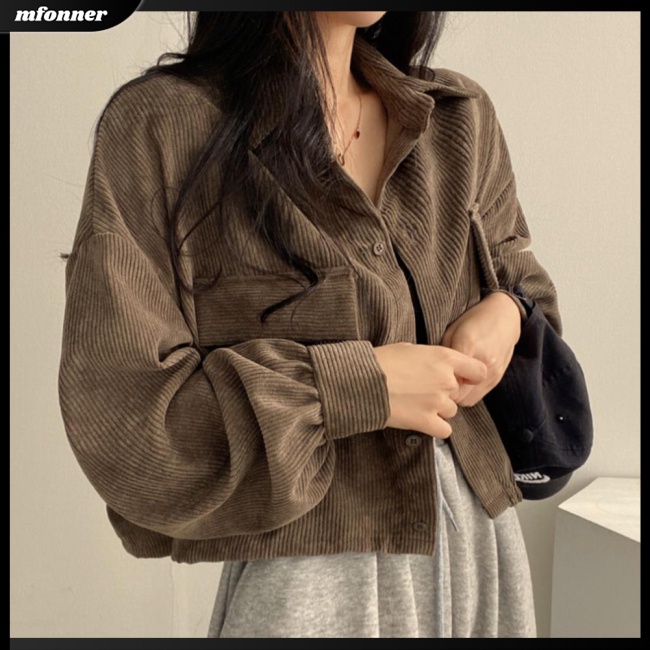 Áo Khoác Sơ Mi Tay Dài Cổ Bẻ Chất Liệu Nhung Dày Dặn Màu Sắc Đơn Giản Phong Cách Retro Cho