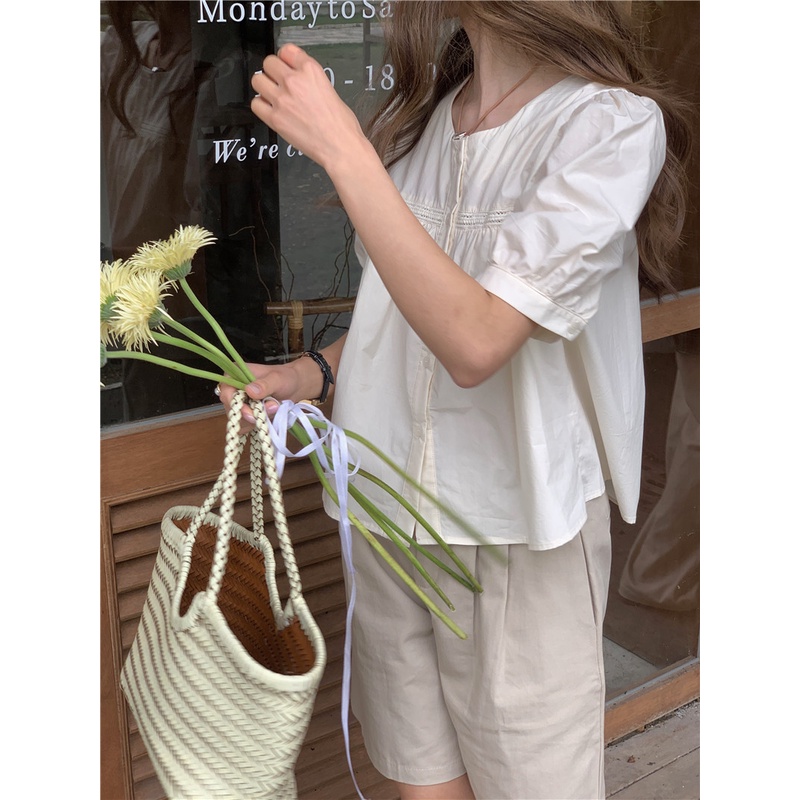 SUXI Áo Kiểu Tay Ngắn Cổ Vuông Phong Cách Hàn Quốc Ngọt Ngào Thời Trang Mùa Hè Cho Nữ