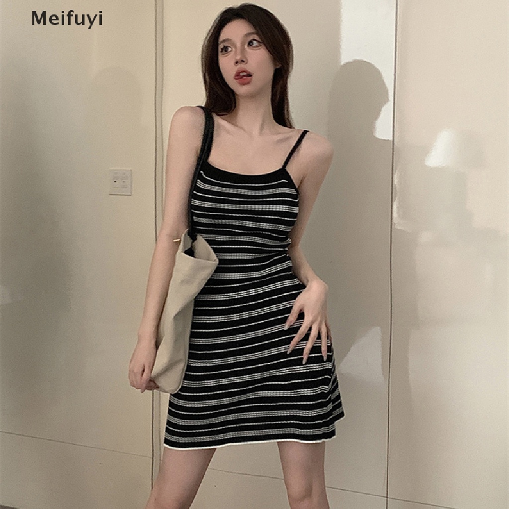 Đầm Mini Dệt Kim Hở Lưng Dáng Ôm In Họa Tiết Kẻ Sọc Thời Trang Mùa Hè 2023