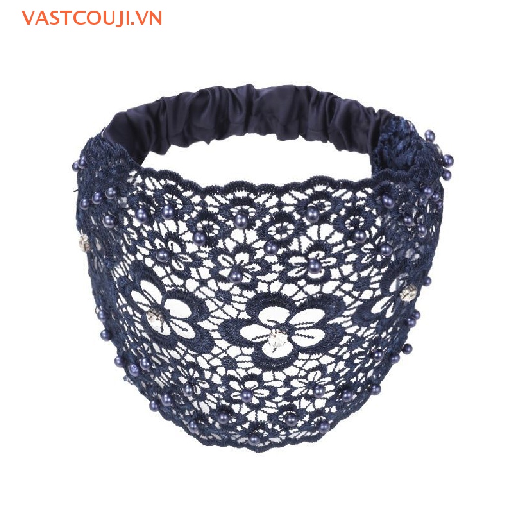 Băng Đô Ren Mỏng Vành Rộng Thoáng Khí Thêu Họa Tiết Đính Ngọc Trai Xinh Xắn Cho Nữ