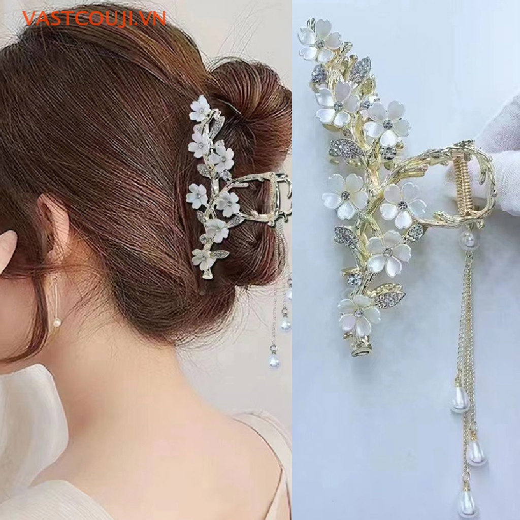 1 Kẹp Tóc Tua Rua Đính Ngọc Trai Phong Cách Hàn Quốc