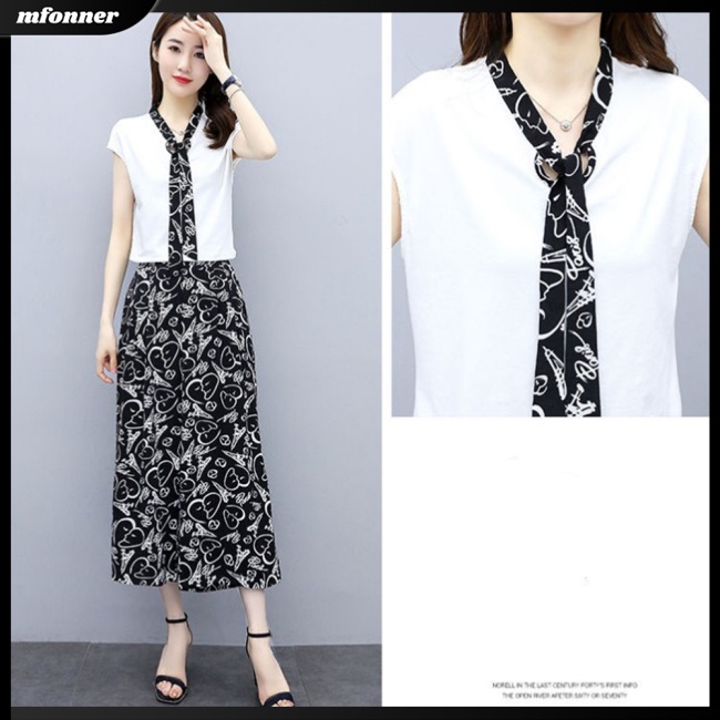 Bộ Áo Cổ Chữ V + Quần Dài In Họa Tiết Thời Trang Mùa Hè Cho Nữ