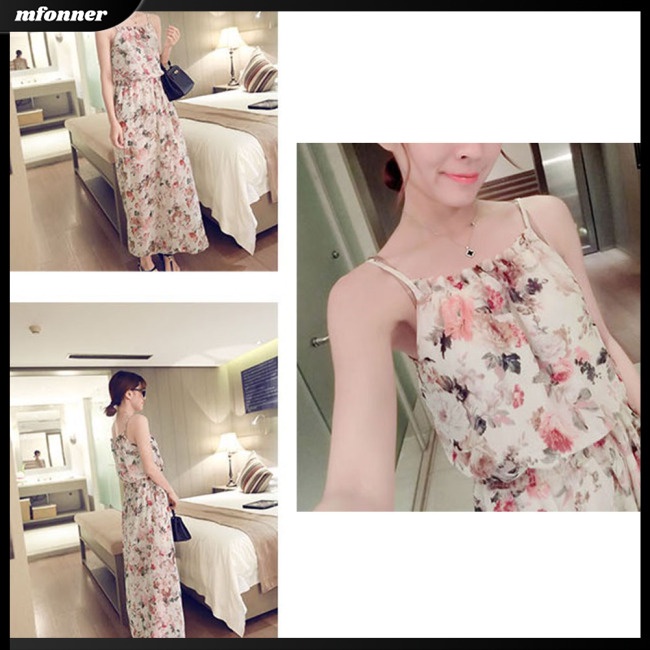 Đầm Voan Hoa Hai Dây Dáng Dài Phong Cách Bohemian Thanh Lịch Cho Nữ