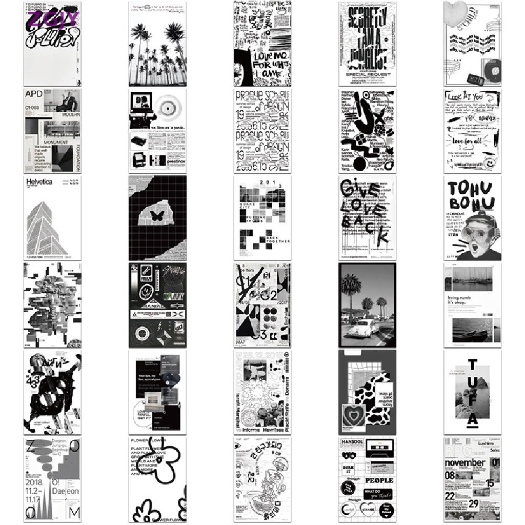 Bộ 60 Miếng Dán Họa Tiết Graffiti Trắng Đen Vui Nhộn Chống Thấm Nước Dùng Trang Trí Laptop / Vali / Ván Trượt / Guitar Mới