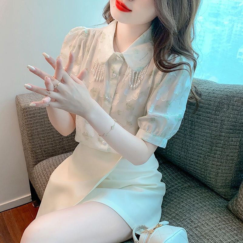 Áo Sơ Mi Tay Ngắn Chất Chiffon Hoạ Tiết In Thời Trang Mùa Hè Thoáng Mát