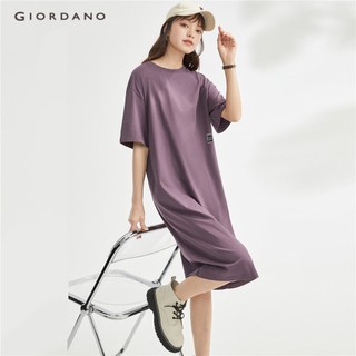 Đầm thun GIORDANO 05463471 cotton cổ tròn ngắn tay thời trang cho nữ