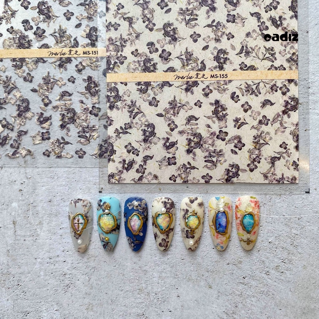 Miếng Dán Trang Trí Móng Tay 5D Khung Phẳng In Nổi Họa Tiết Phong Cách Nhật Bản Cổ Điển DIY