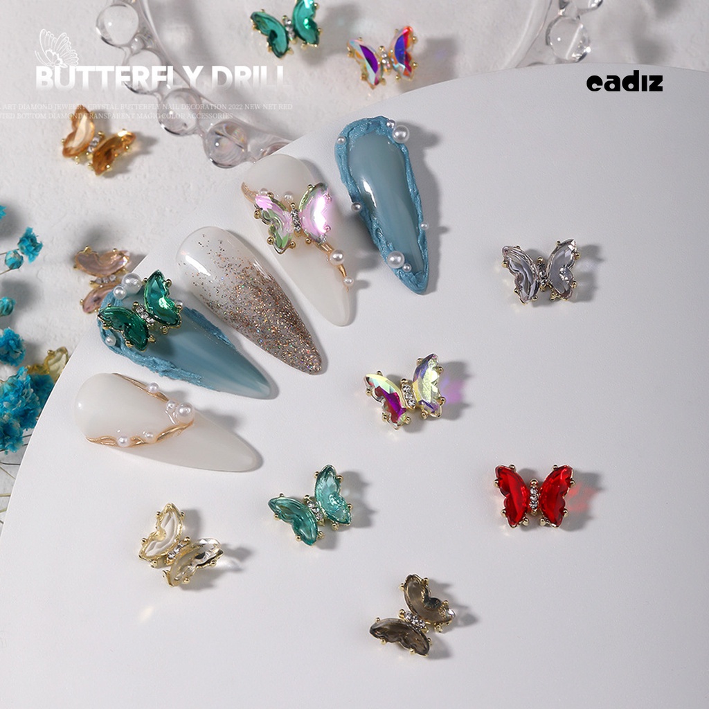 Set 10 Móng Tay Giả Mini Lấp Lánh Hình Bướm DIY
