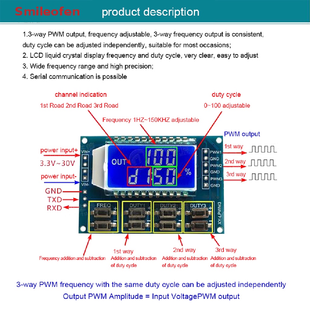 Mô-đun Điều Chỉnh Tần Số PWM 3 Chiều Màn Hình LCD