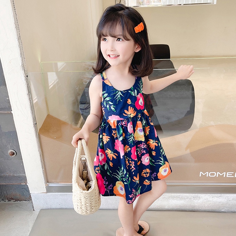 Bộ Khung Đồ Chơi Cho Bé❤Đầm Công Chúa Đi Biển Mùa Hè Mát Mẻ In Họa Tiết Hoa Dễ Thương Phong Cách Hàn Quốc Cho Bé Gái