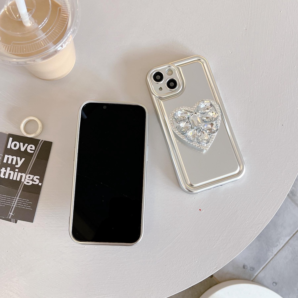 Ốp Điện Thoại TPU Mềm Chống Rơi Mạ Điện Họa Tiết Trái Tim Đính Đá Đơn Giản Cho iPhone 14 13 12 11 PRO MAX Đứng