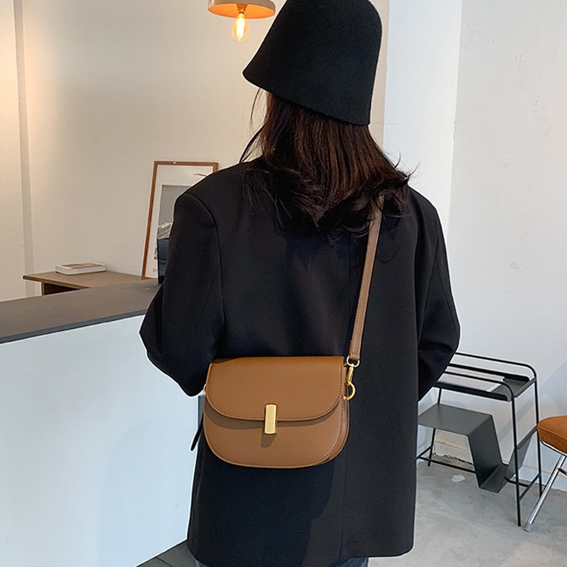 Túi Đeo Vai Màu Trơn Có Khóa Điều Chỉnh Được Phong Cách Hàn Quốc Mới Cho Nữ