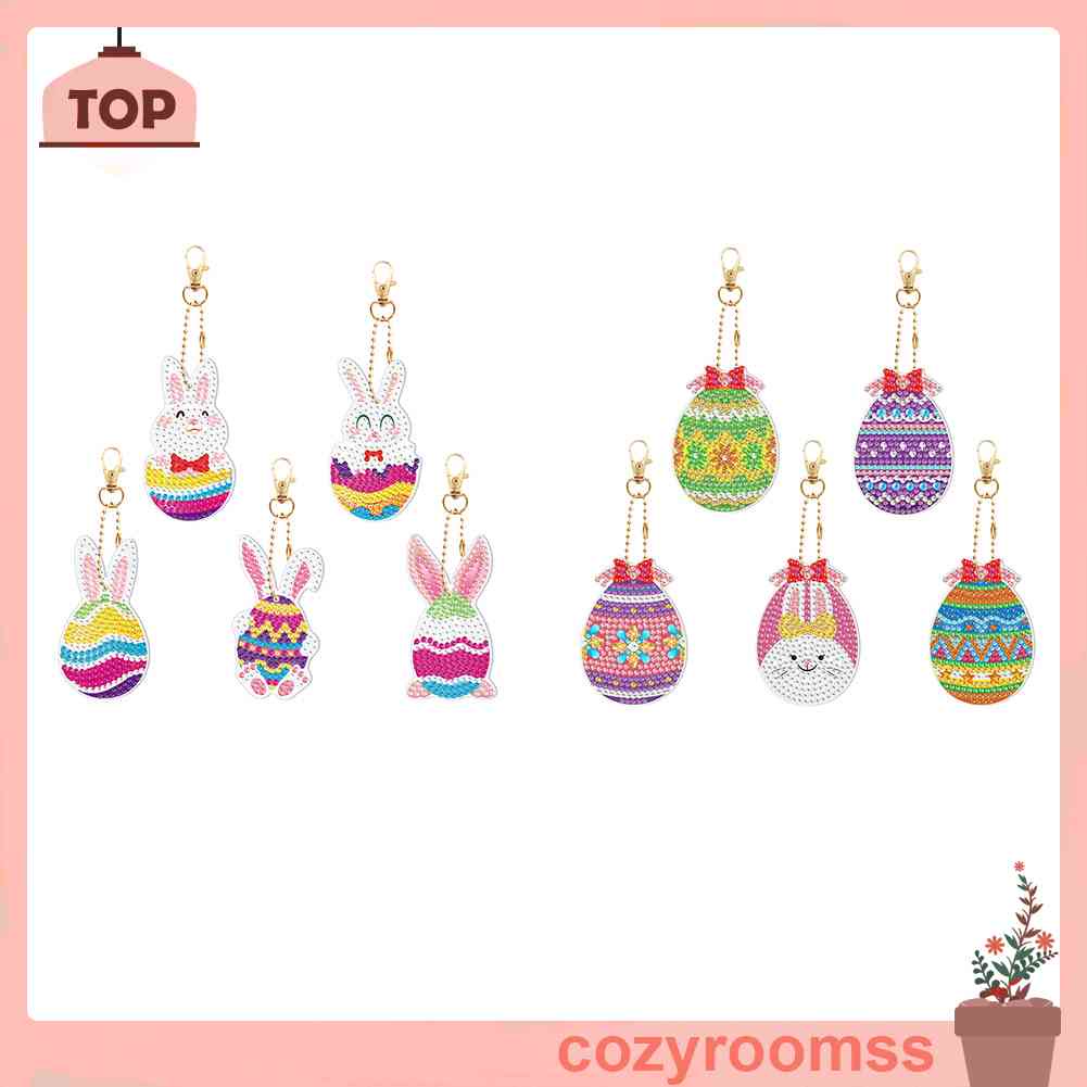 Bộ 5 Móc Khóa Đính Đá Tự Làm Toàn Diện Họa Tiết Phục Sinh Dễ Thương