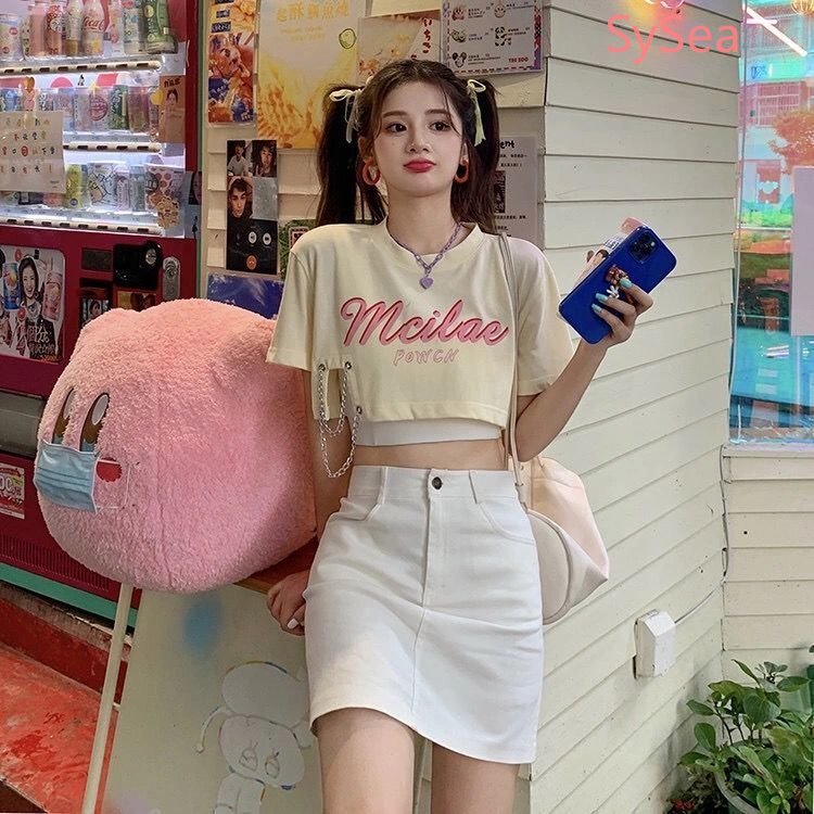 Áo Croptop In Chữ Phong Cách Hàn Quốc Cho Nữ