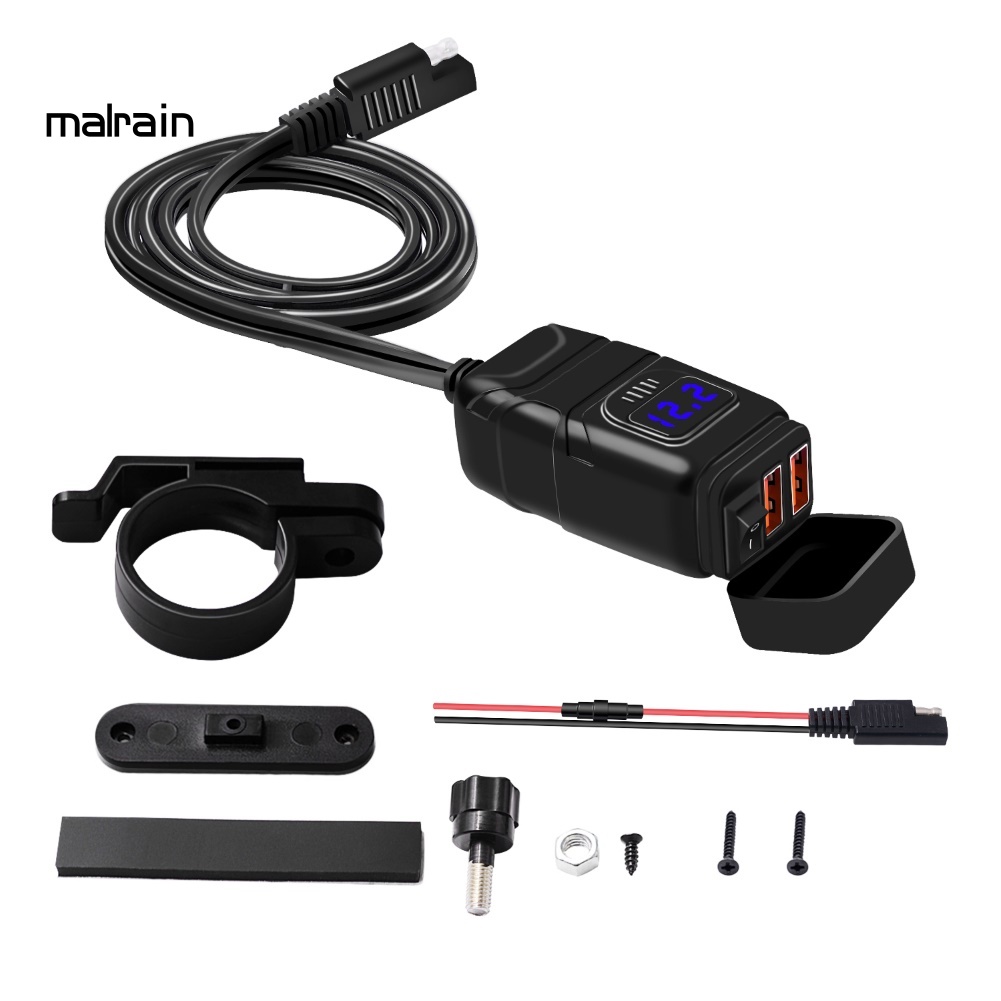 Cục Sạc Nhanh QC3.0 Hai Cổng USB Có Vôn Kế Cho Xe Máy