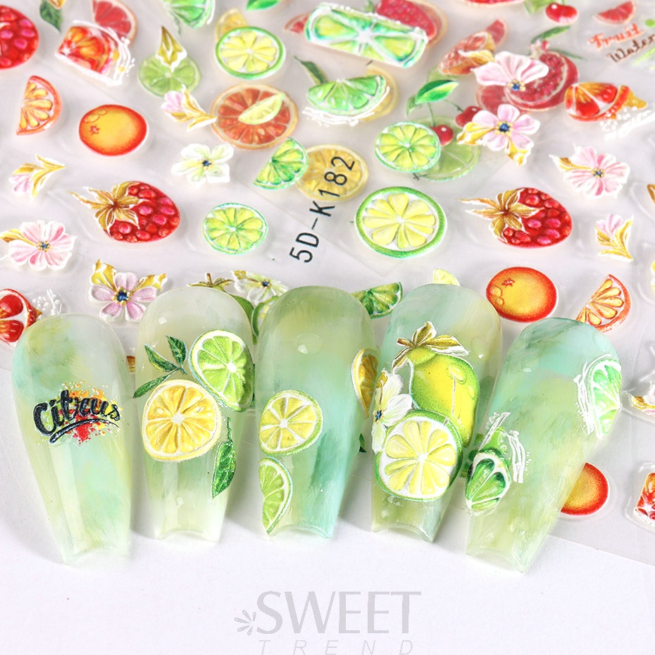 5d Chanh Dập Nổi Dán Móng Tay Anh Đào Dâu Dưa Hấu Trái Cây Mùa Hè Khắc Đề Can Làm Móng Tay Trang Trí