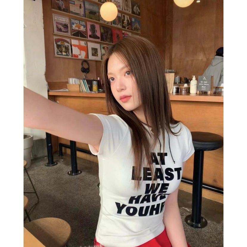 Youhee Hàng Có Sẵn Áo Thun Ngắn Tay In Chữ Phong Cách Niche Hàn Quốc Mỏng-Fit Slimmer Look