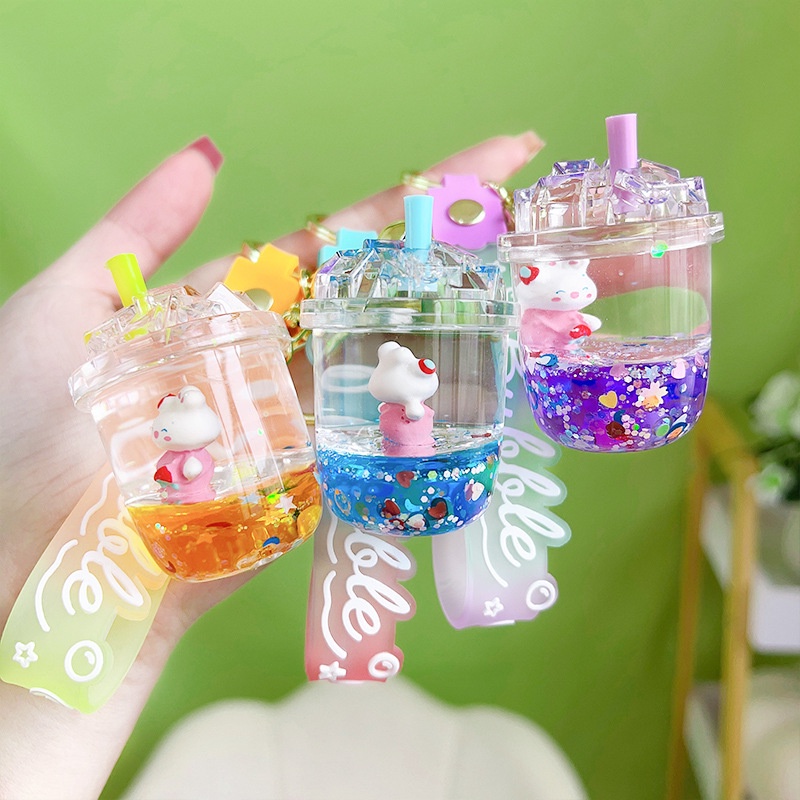 Móc Chìa Khóa Acrylic Hình Thỏ Và Ly Iceberg Nổi Sáng Tạo