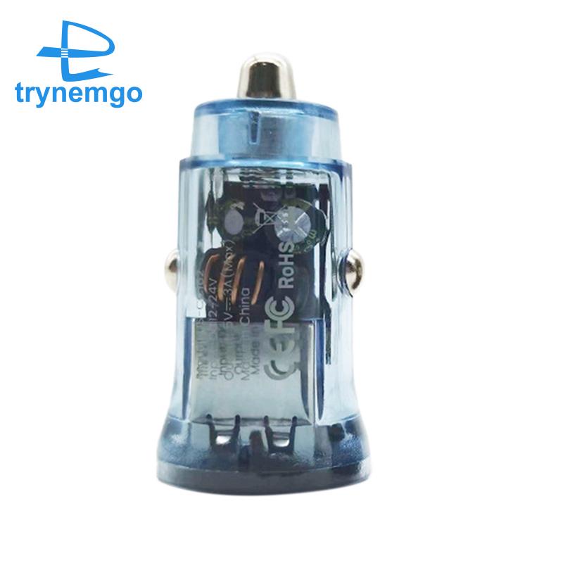 Cục Sạc Nhanh Mini Pd Hai Cổng USB 3.1A Màu Trong Suốt Dùng Trong Xe Hơi