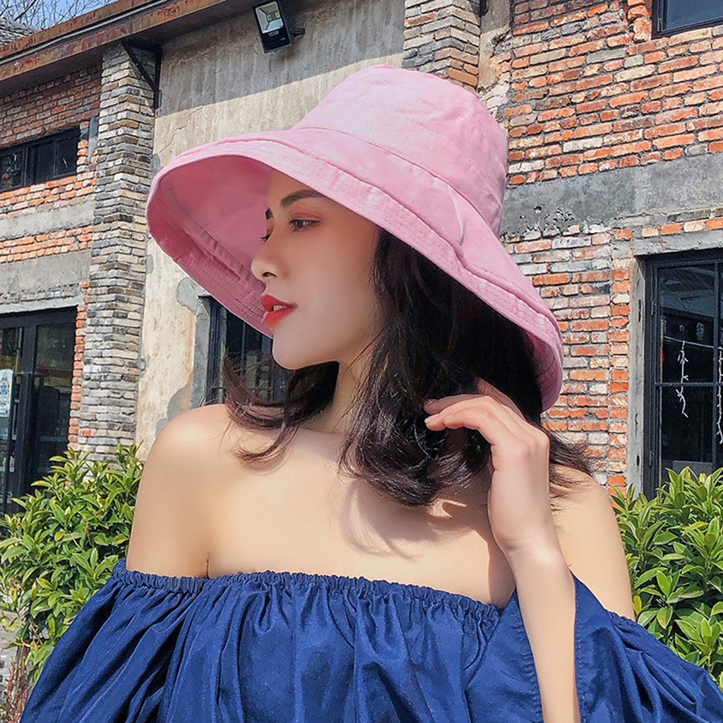 Nón Vành Tròn Màu Trơn Thoáng Khí Thời Trang Mùa Hè Cho Nữ