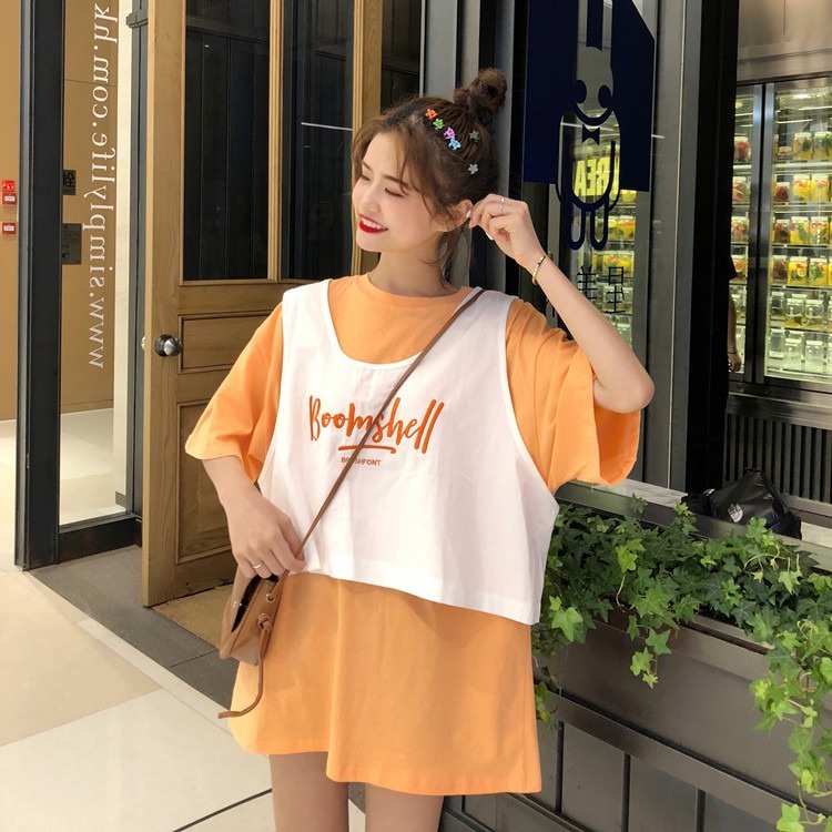 NZN Set Áo Thun Ngắn Tay Thêu Chữ + Chân Váy Thời Trang Hè Mới Cho Nữ