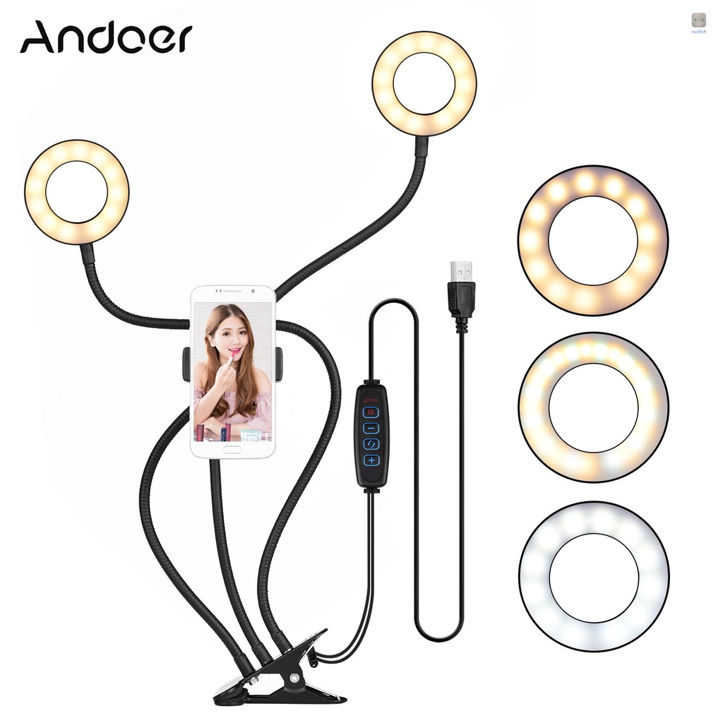 Vòng Đèn Led Andoer 3.5 Inch USB Mini 3 Chế Độ Sáng Với Giá Đỡ Điện Thoại Hỗ Trợ Live Streaming Video Online