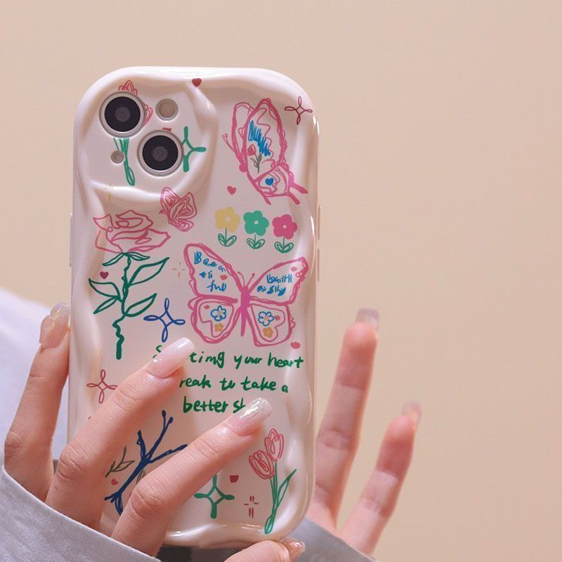 ✅Ốp Điện Thoại Mềm Họa Tiết Hoa Hồng Và Bướm Cho Iphone 14pro 13Pro1211 Xsmax plus 8 L8RP
