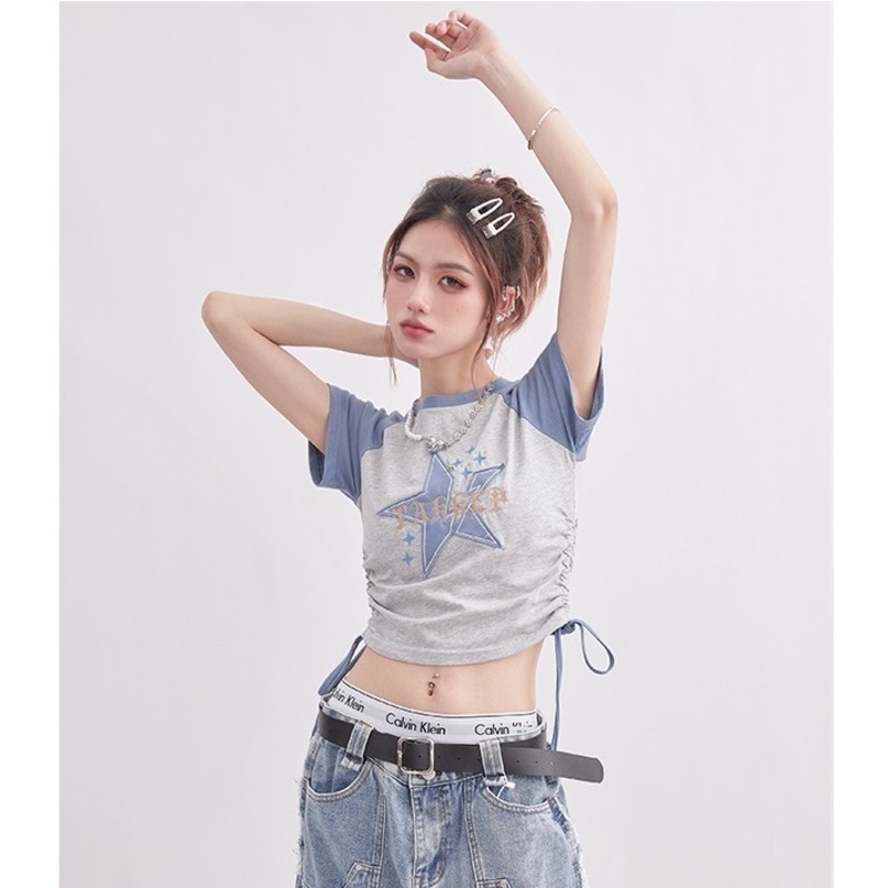 Áo Thun Tay Ngắn Màu Sắc Tương  RENJIANVSHENG Phản Phong Cách Hàn Quốc Cho Nữ