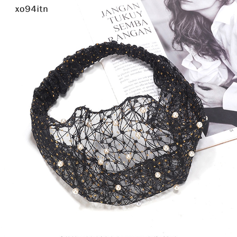 Băng Đô Cài Tóc Phối Lưới Thoáng Khí Đính Ngọc Trai Thời Trang