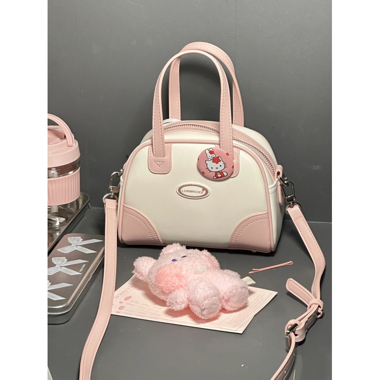 Túi Bowling mini màu hồng Túi Messenger Túi Messenger Túi đeo vai thông thường dành cho nữ Túi Xách Boston mini Màu Hồng Thời Trang Cho Nữ