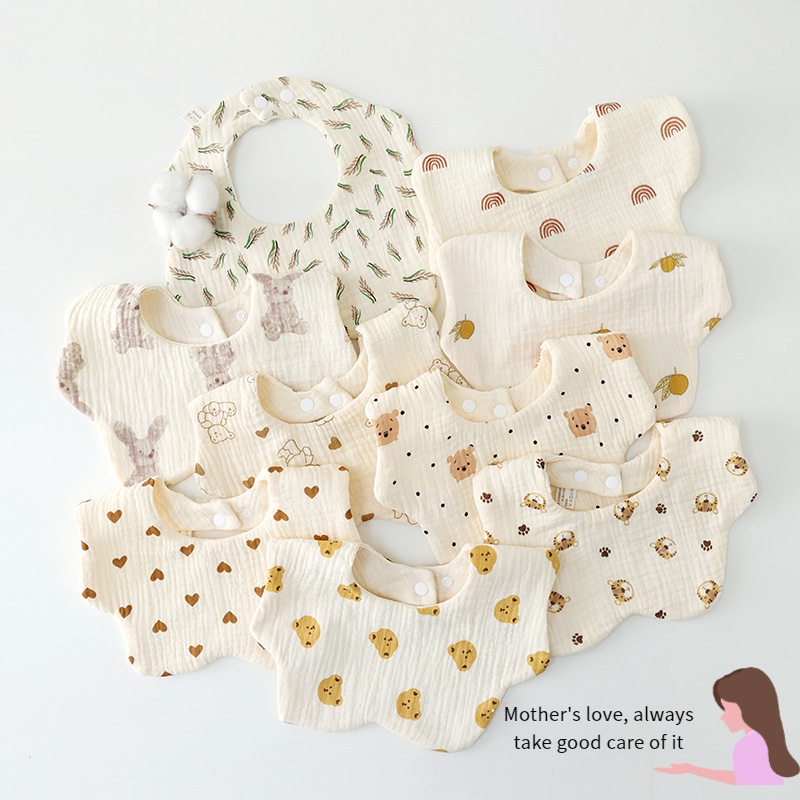Yếm Ăn Vải Cotton Chống Thấm Nước Dành Cho Bé Sơ Sinh