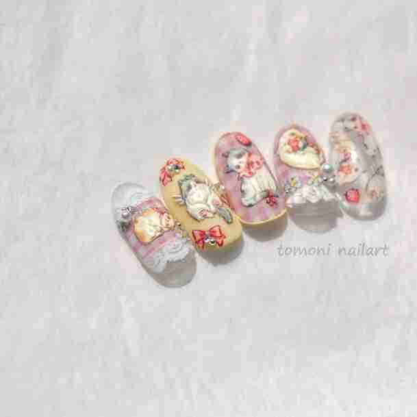 Miếng Dán Trang Trí Móng Tay 5D Hình Mèo Phong Cách Nhật Bản to2907