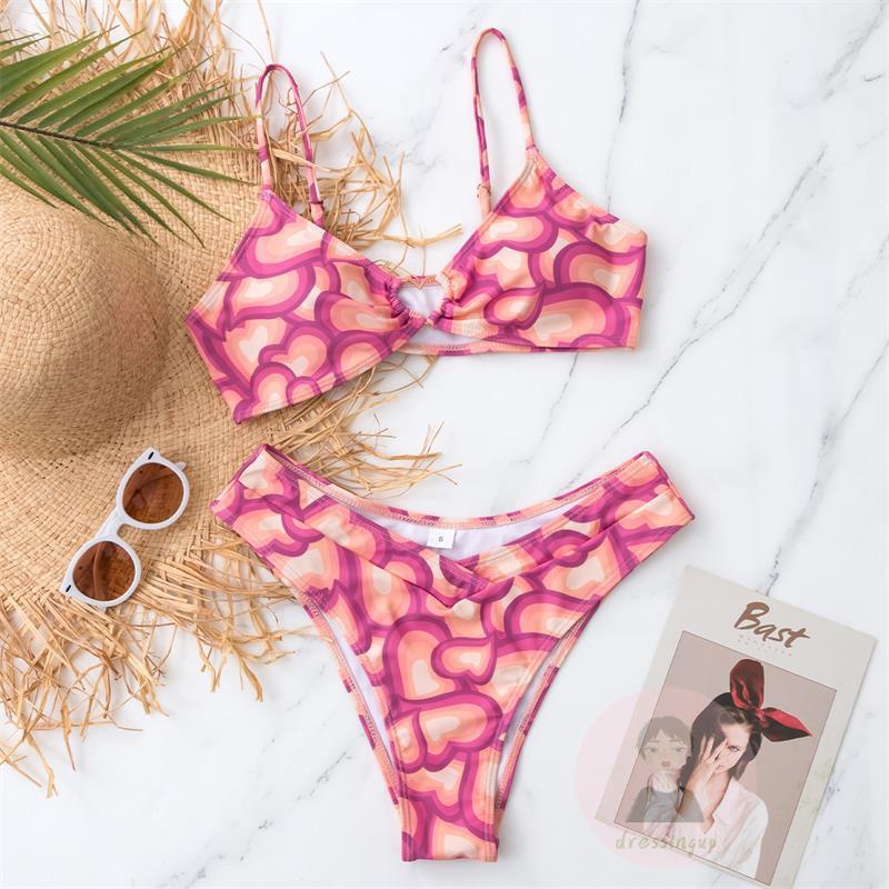 Bộ Đồ Bơi Co Giãn In Họa Tiết Trái Tim Xinh Xắn Dành Cho Nữ