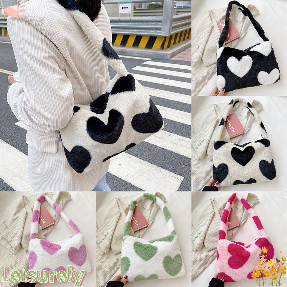 Túi Đeo Chéo Lông Nhung Mềm Mại Hình Trái Tim Dễ Thương Cho Bạn Gái