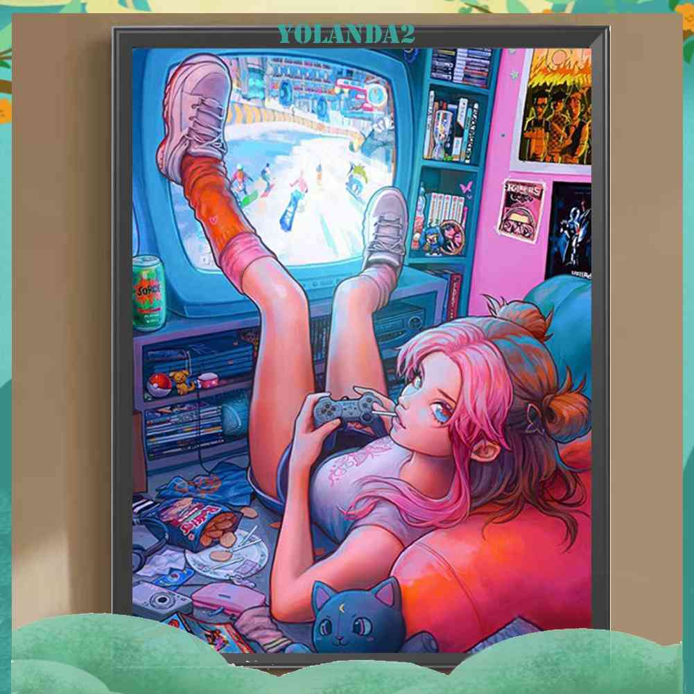 Tranh Đính Đá Kim Cương Toàn Bộ 5D DIY Hình Vẽ Cô Gái Trang Trí Nhà Cửa