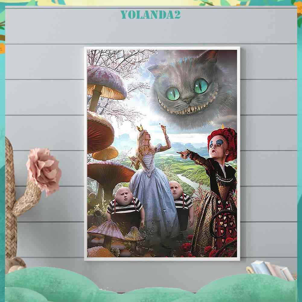 Bộ Tranh Đính Đá 5D Họa Tiết Alice in Wonderland Độc Đáo DIY Dùng Trang Trí Nhà Cửa